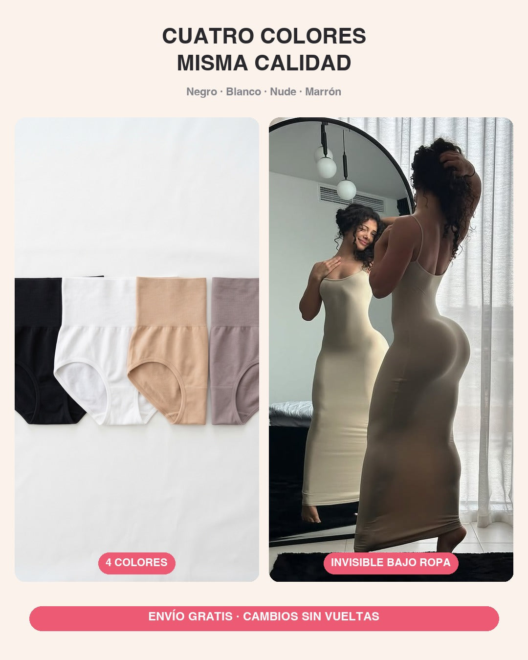 4 colores · invisible bajo vestido