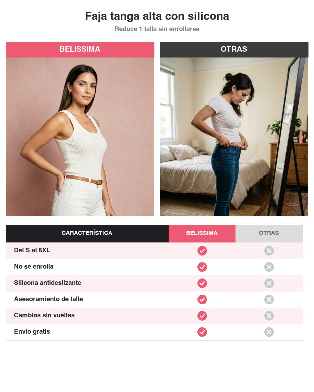 Faja tanga alta con silicona — Belissima vs otras