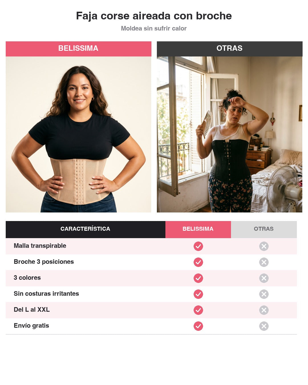 Faja corse aireada con broche — Belissima vs otras