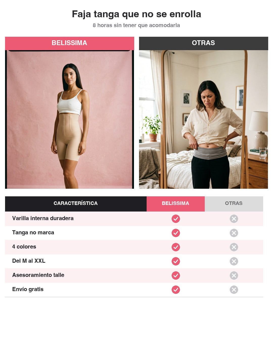 Faja tanga que no se enrolla — Belissima vs otras