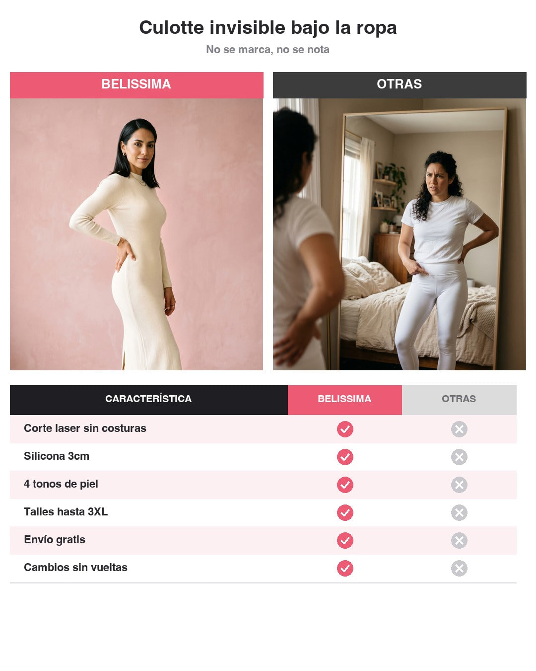 Culotte invisible bajo la ropa — Belissima vs otras