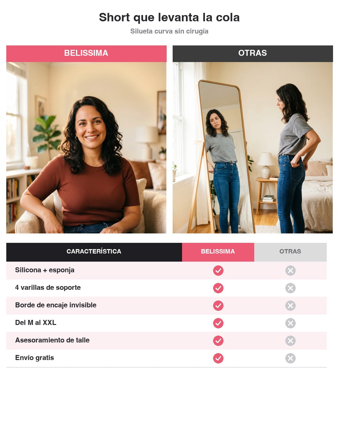 Short que levanta la cola — Belissima vs otras